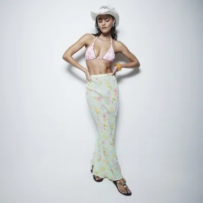 Aqua Floral Maxi Beach Skirt sold by River Island
