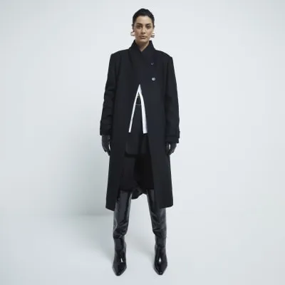 Black Premium Belted Wrap Coat sold by River Island