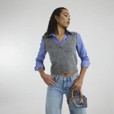 Grey Hybrid Double Layer Striped Shirt sold by River Island