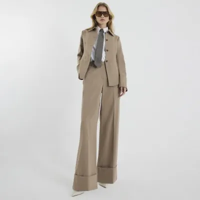 Beige Wide Leg Pleated Trousers sold by River Island