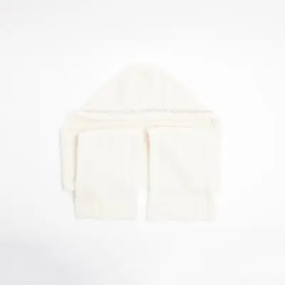 Cream Diamante Trim Cosy Hooded Scarf sold by River Island