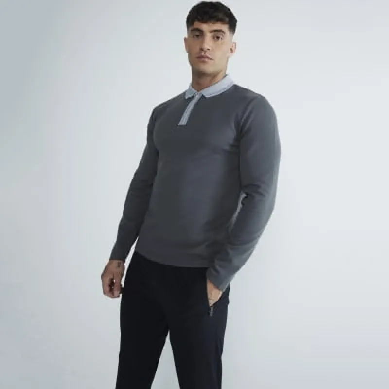 Grey Slim Fit Pique Tipped Polo Shirt sold by River Island