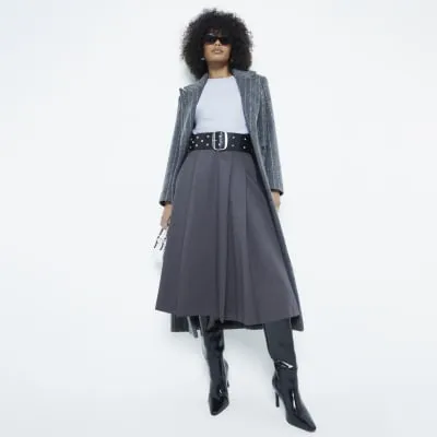 Grey Pleated Midi Skirt sold by River Island