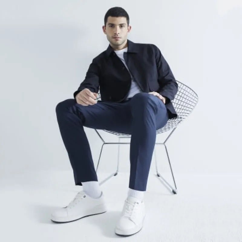 Navy Skinny Fit Twill Trousers sold by River Island