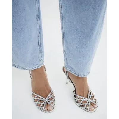 Silver Embellished Caged Heeled Sandals sold by River Island