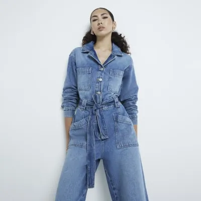 Blue Denim Jumpsuit sold by River Island
