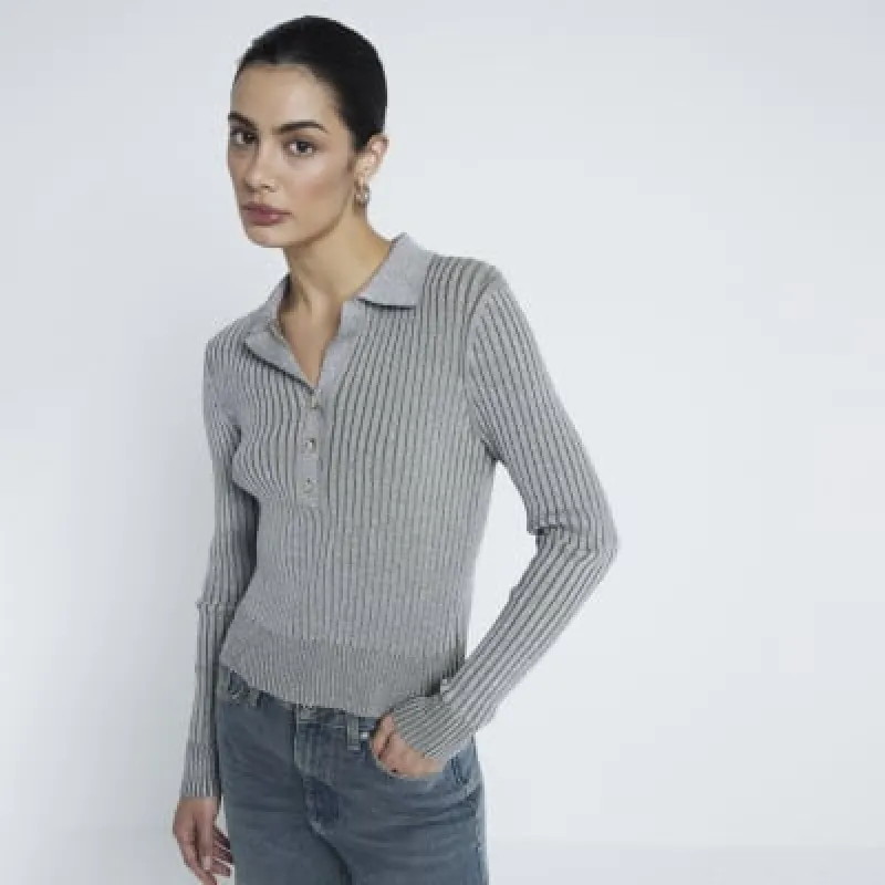 Khaki Collared Button Down Metallic Top sold by River Island