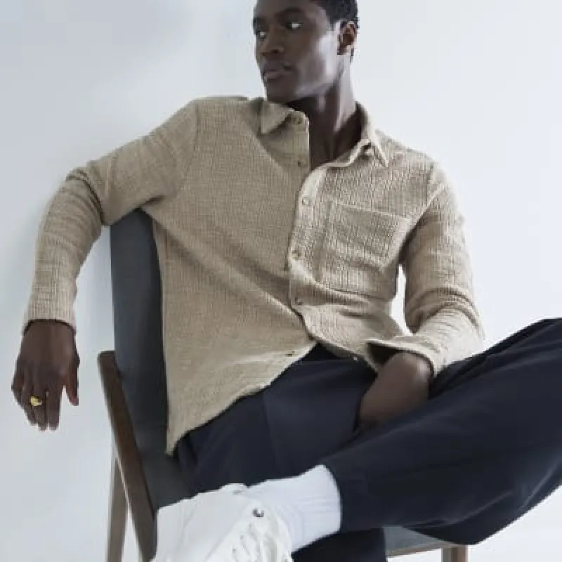 Stone Boucle Long Sleeve Shirt sold by River Island