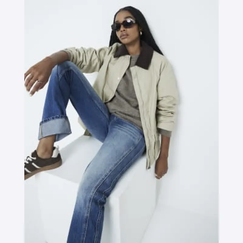 Cream Long Line Waxed Jacket sold by River Island