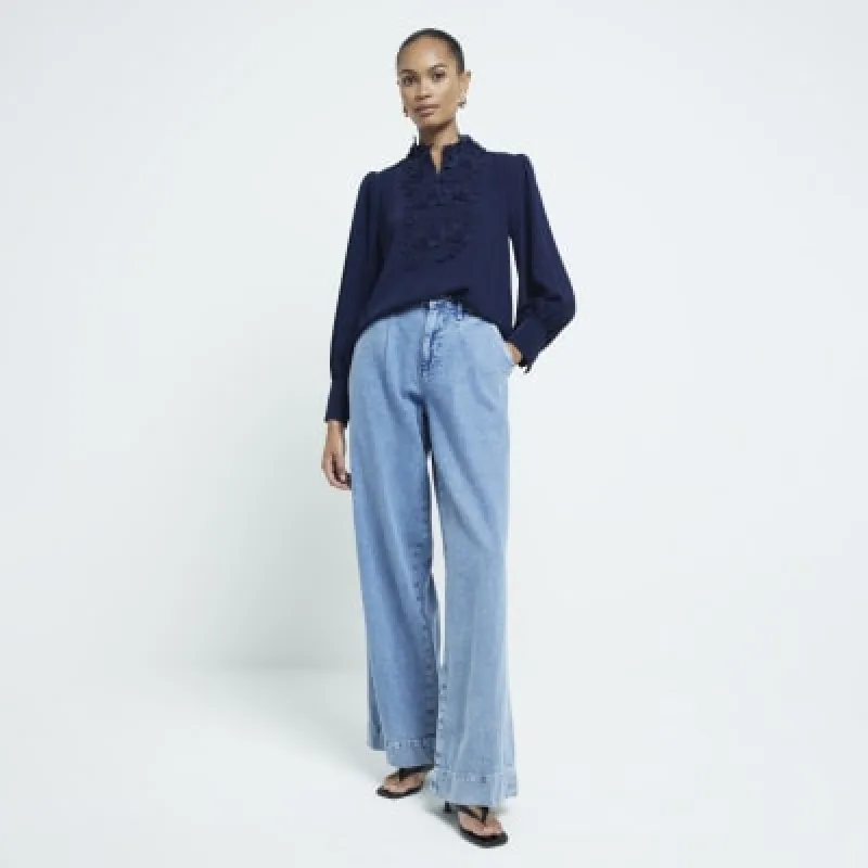 Navy Floral Applique Blouse sold by River Island