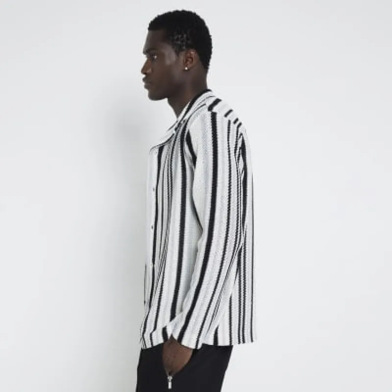 Black Long Sleeved Crochet Striped Shirt sold by River Island