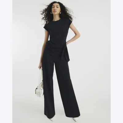 Navy Drawstring Pinstripe Trousers sold by River Island