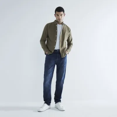 Khaki Long Sleeve Embroidery Oxford Shirt sold by River Island