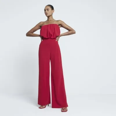 Red Bandeau Bubble Hem Jumpsuit sold by River Island