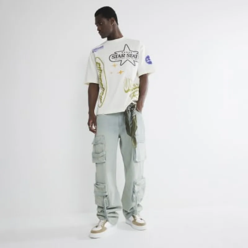 White Short Sleeve Stereo Print T-Shirt made by River Island