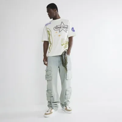 White Short Sleeve Stereo Print T-Shirt sold by River Island