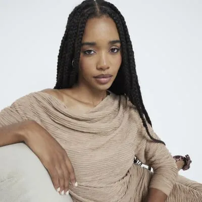 Beige Textured Drape Top sold by River Island