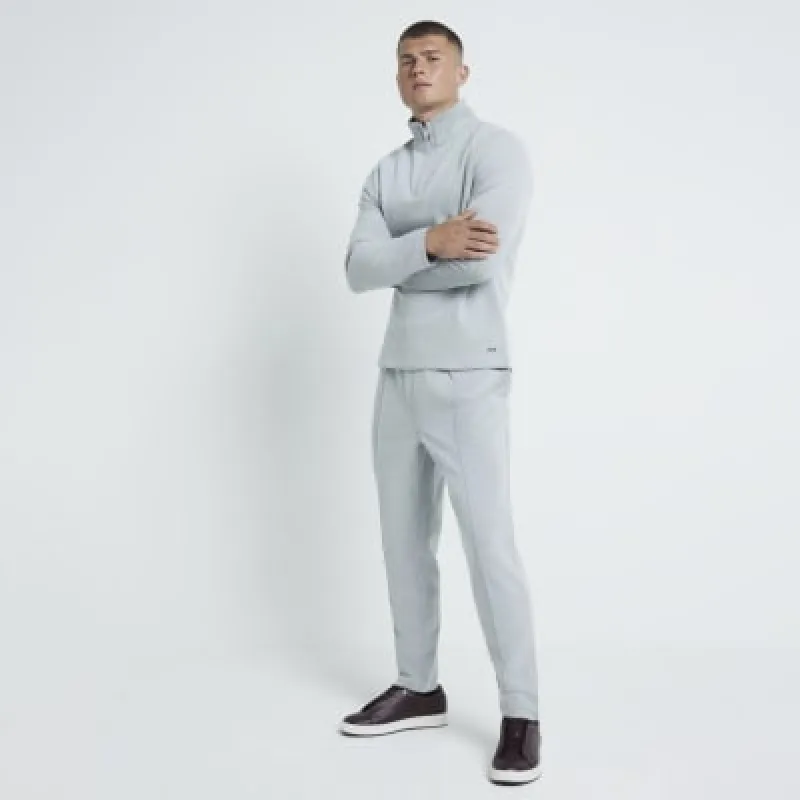Grey Pique Textured Slim Fit Joggers sold by River Island