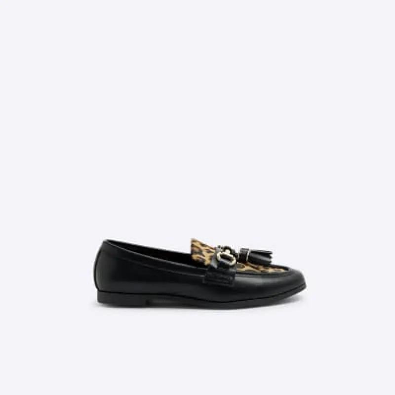 Black Leopard Snaffle Loafers made by River Island