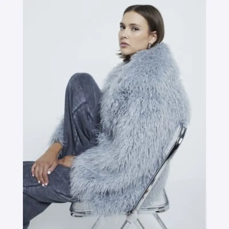 Blue Oversized Shaggy Faux Fur Jacket sold by River Island