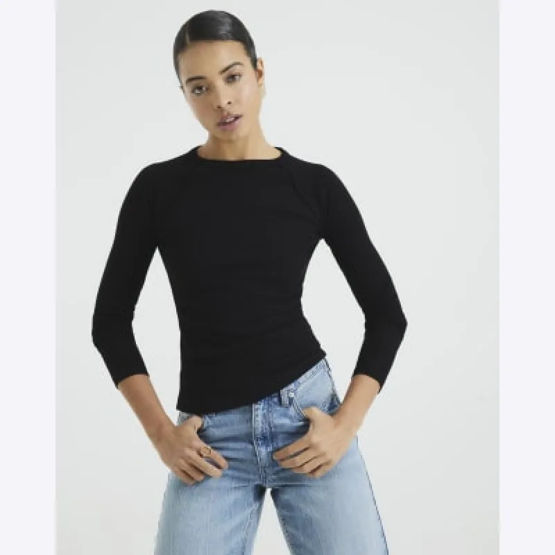 Black Long Sleeve Ribbed Raglan Top sold by River Island
