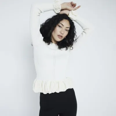 Cream Bubble Hem Knitted Top sold by River Island