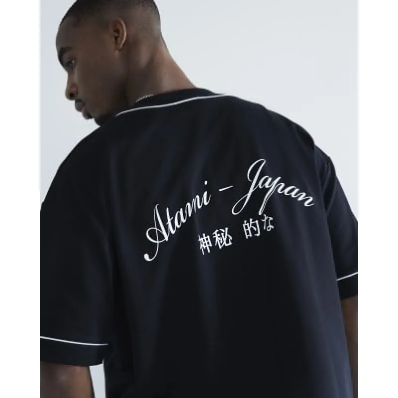 Black Regular Fit Print Baseball Shirt sold by River Island