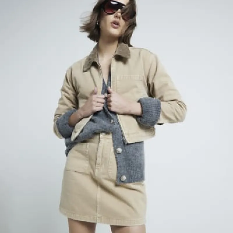 Beige Denim Mini Cargo Skirt sold by River Island