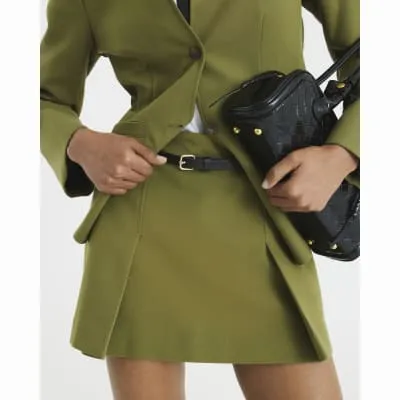 Khaki Belted Tailored Mini Skort sold by River Island