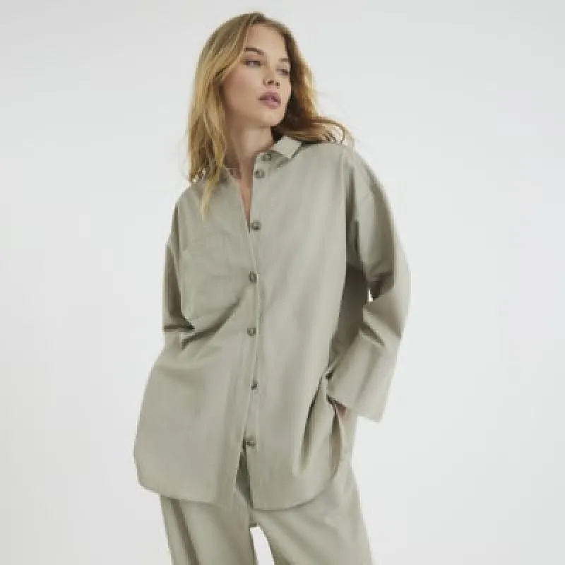 Beige Long Sleeve Oversized Shirt sold by River Island