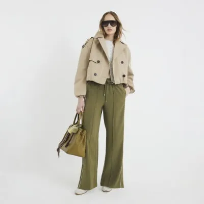 Khaki Wide Leg Side Stripe Jogger sold by River Island