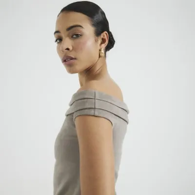 Grey Faux Suede Bardot Top sold by River Island