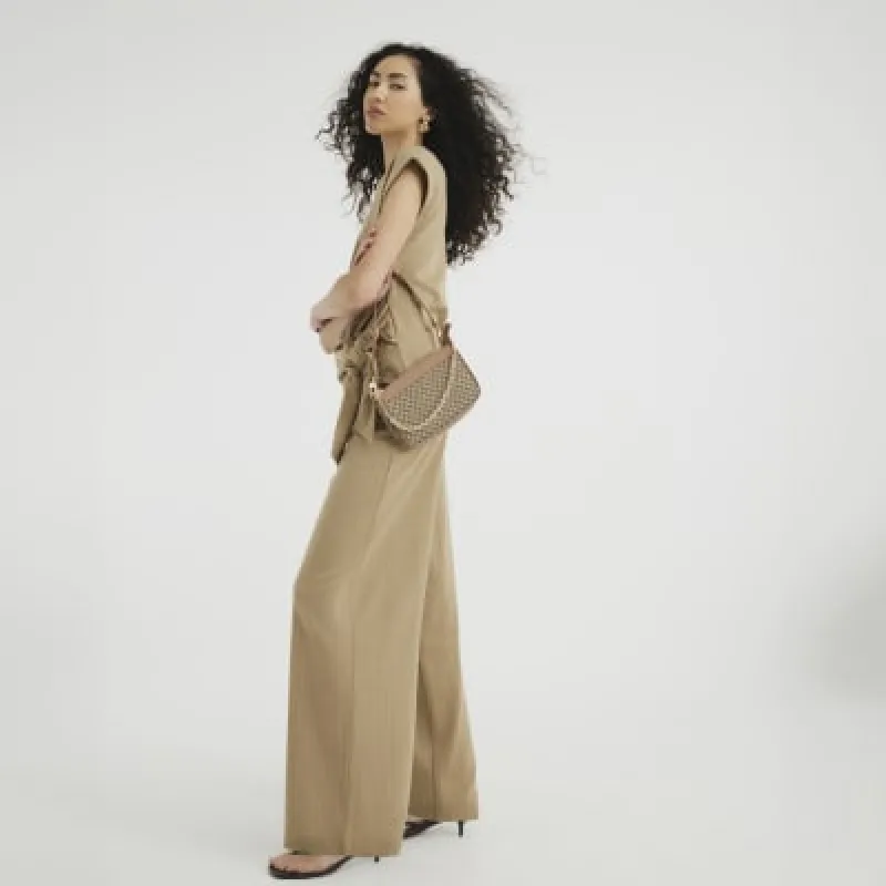 Beige Drawstring Pinstripe Trousers sold by River Island