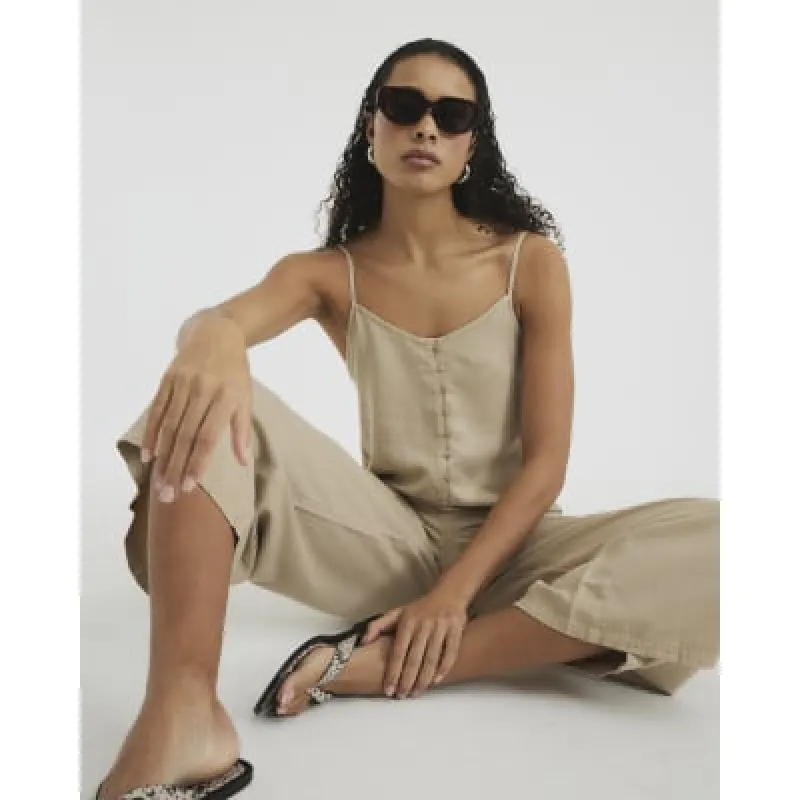 Beige Lyocell Cami Jumpsuit sold by River Island