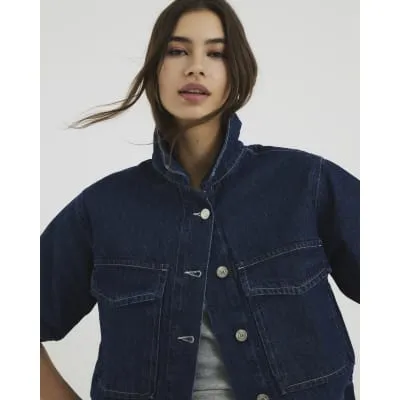 Blue Denim Boxy Cropped Shirt sold by River Island