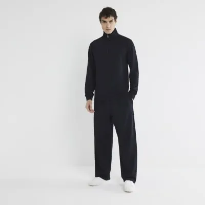 Navy Wide Leg Twill Joggers sold by River Island