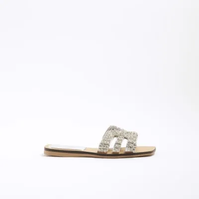Silver Diamante Cut Out Flat Sandals sold by River Island