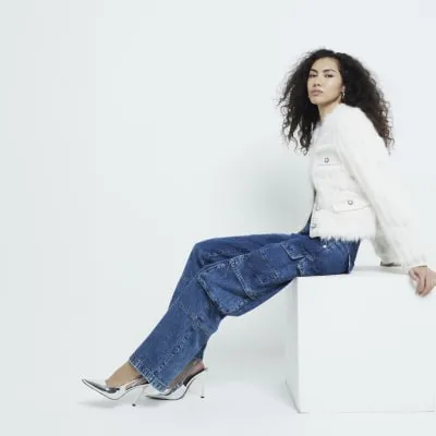 Blue Denim Wide Leg Cargo Carpenter Jeans sold by River Island