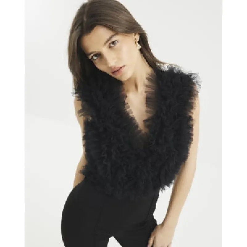 Black Tulle 3D Ruffle Jumpsuit sold by River Island