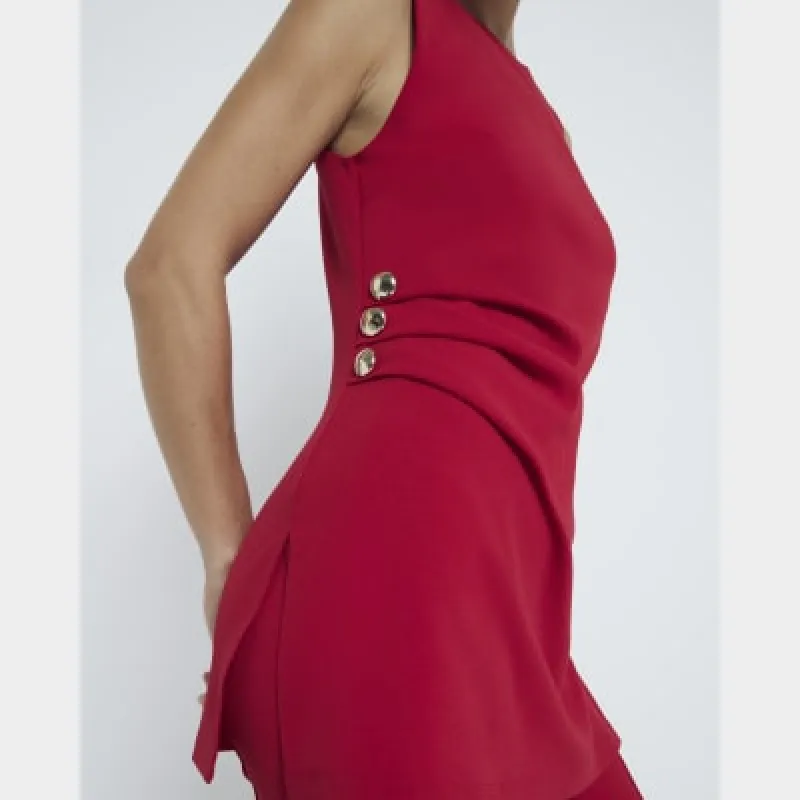 Red Longline Buttoned Tunic sold by River Island