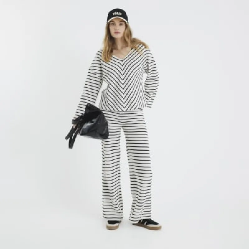 Cream Stripe Textured Trousers sold by River Island