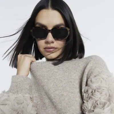 Beige Long Sleeve 3D Floral Jumper sold by River Island