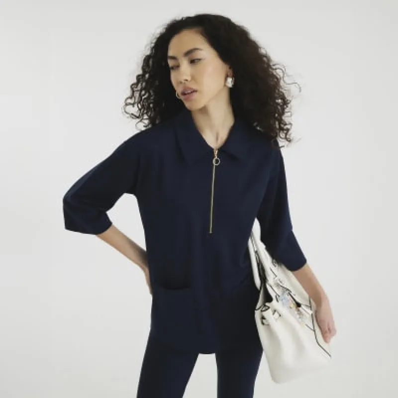 Navy Zip Collar Tunic Top sold by River Island