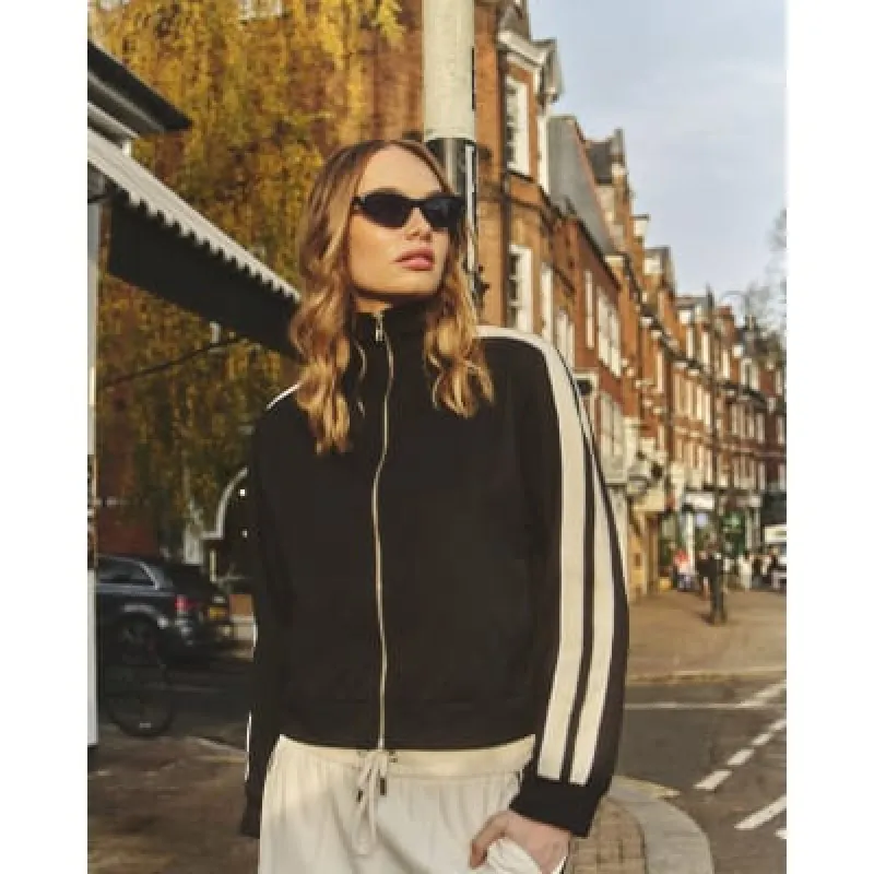 Black Zip Through Side Stripe Jacket sold by River Island