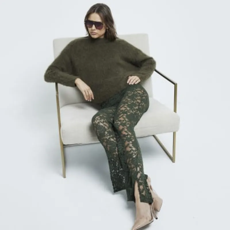 Green Lace Bootcut Flare Trousers sold by River Island