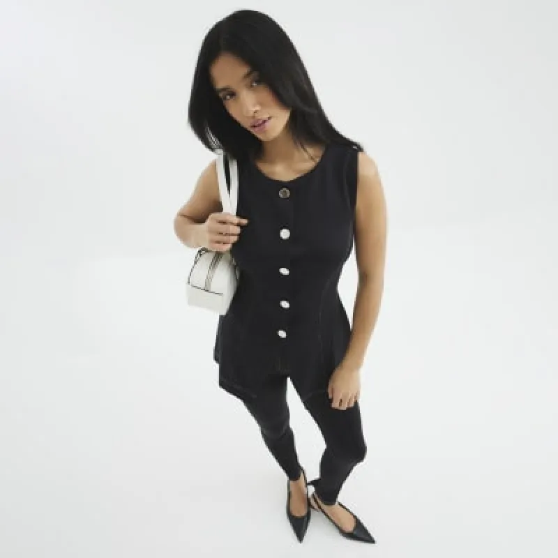 Petite Black Top Stitch Waistcoat sold by River Island
