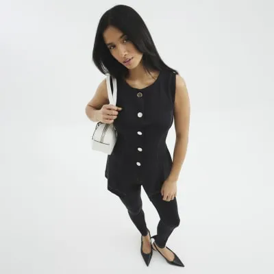 Petite Black Top Stitch Waistcoat sold by River Island