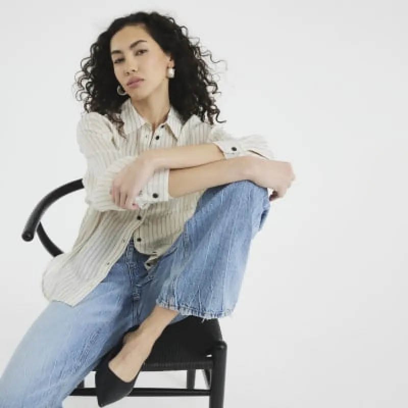 Cream Oversized Striped Shirt sold by River Island