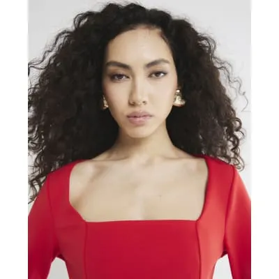 Red Long Sleeve Square Neck Mini Dress sold by River Island