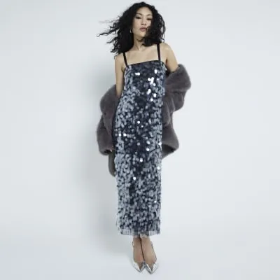 Black Sequin Slip Midi Dress sold by River Island